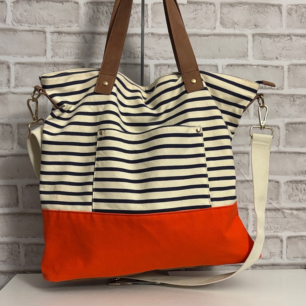 Navy, Cream, and Orange Tote